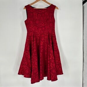 Red Floral Lace Pattern Fit‎ and Flare Party Cocktail Dress